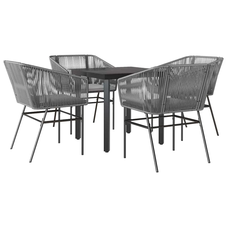 Ensemble à manger jardin coussins 5 pcs gris poly rotin verre - 2