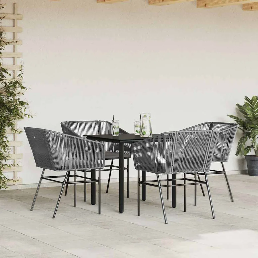 Ensemble à manger jardin coussins 5 pcs gris poly rotin verre - 3