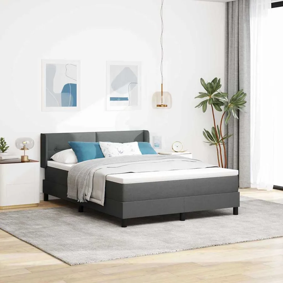 Lit à ressorts avec coussin Gris foncé 190 x 140 cm tissu