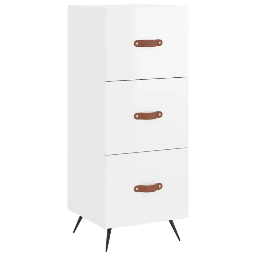 Buffet Blanc brillant 34,5x34x90 cm Bois d'ingénierie - 2