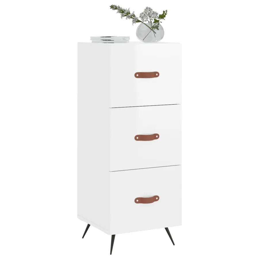 Buffet Blanc brillant 34,5x34x90 cm Bois d'ingénierie - 3