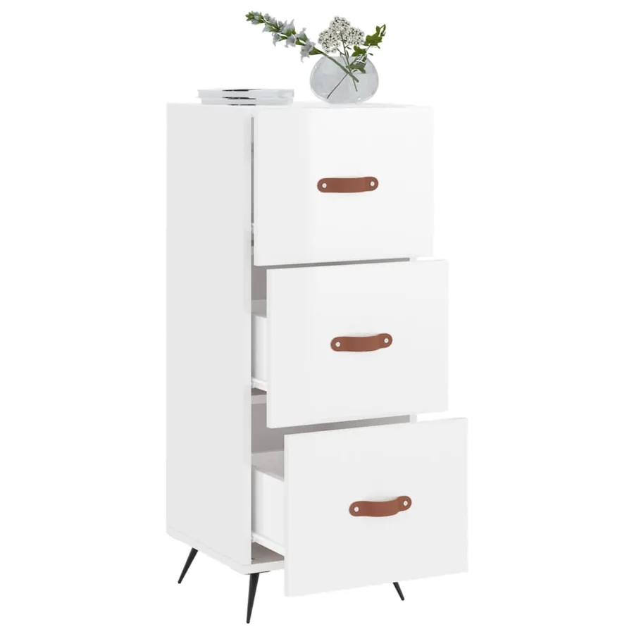Buffet Blanc brillant 34,5x34x90 cm Bois d'ingénierie - 4