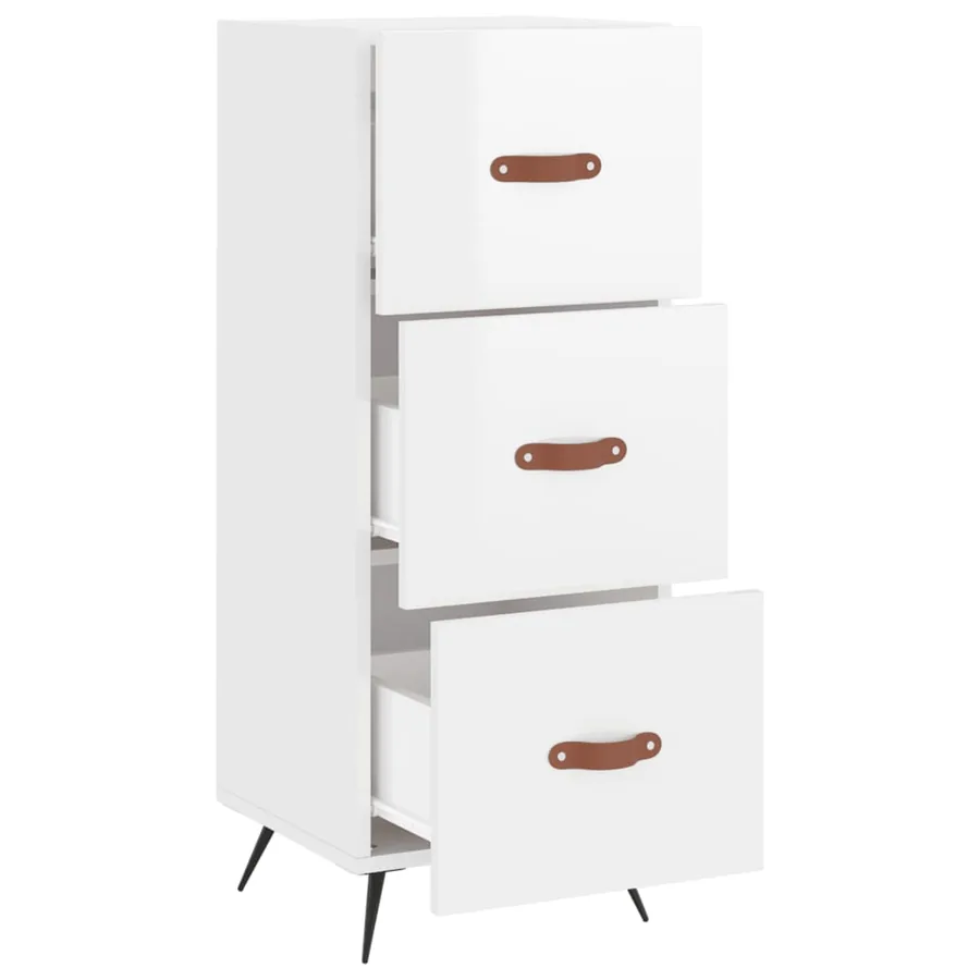Buffet Blanc brillant 34,5x34x90 cm Bois d'ingénierie - 5