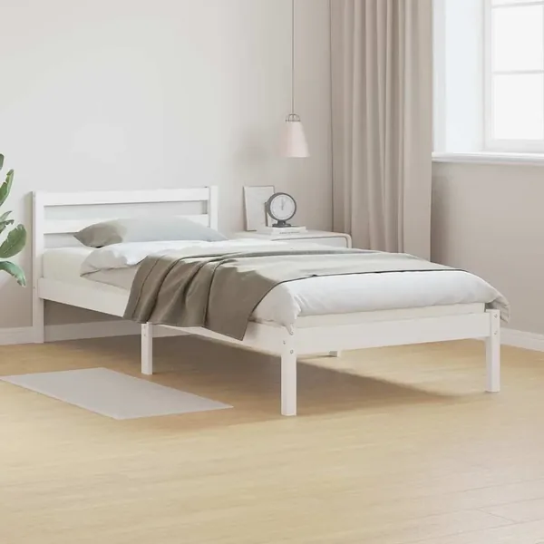 Cadre de lit Blanc 215,5 x 95,5 x 69,5 cm Bois de Pin Massif