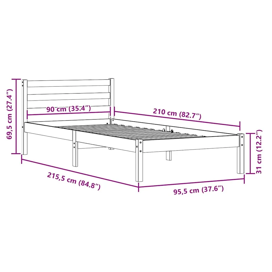 Cadre de lit Blanc 215,5 x 95,5 x 69,5 cm Bois de Pin Massif - 9