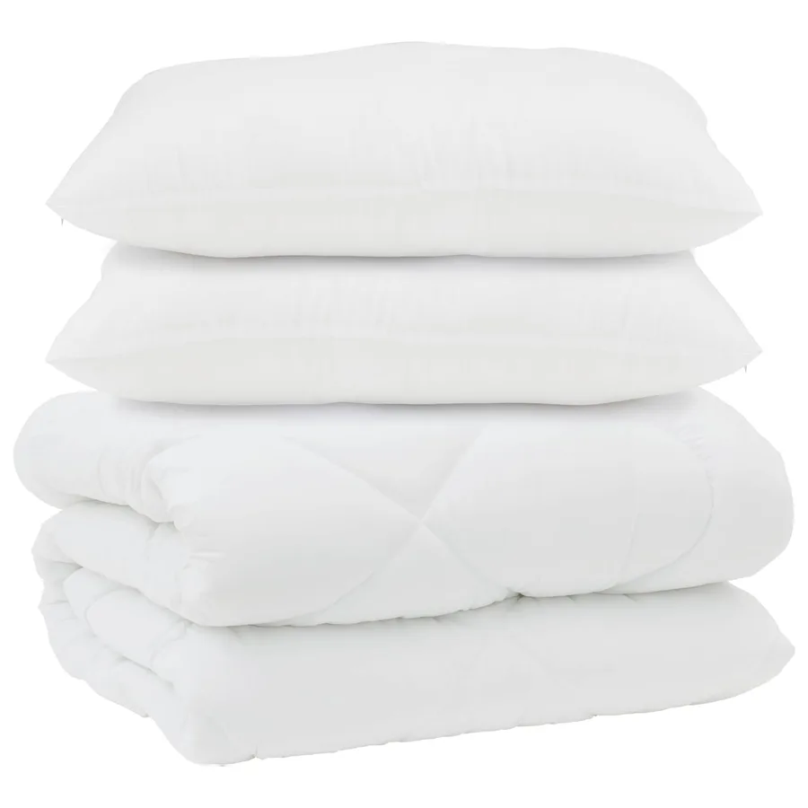 Couette avec Oreillers 3 pcs Blanc Microfibre et Plumes D'oie - 2