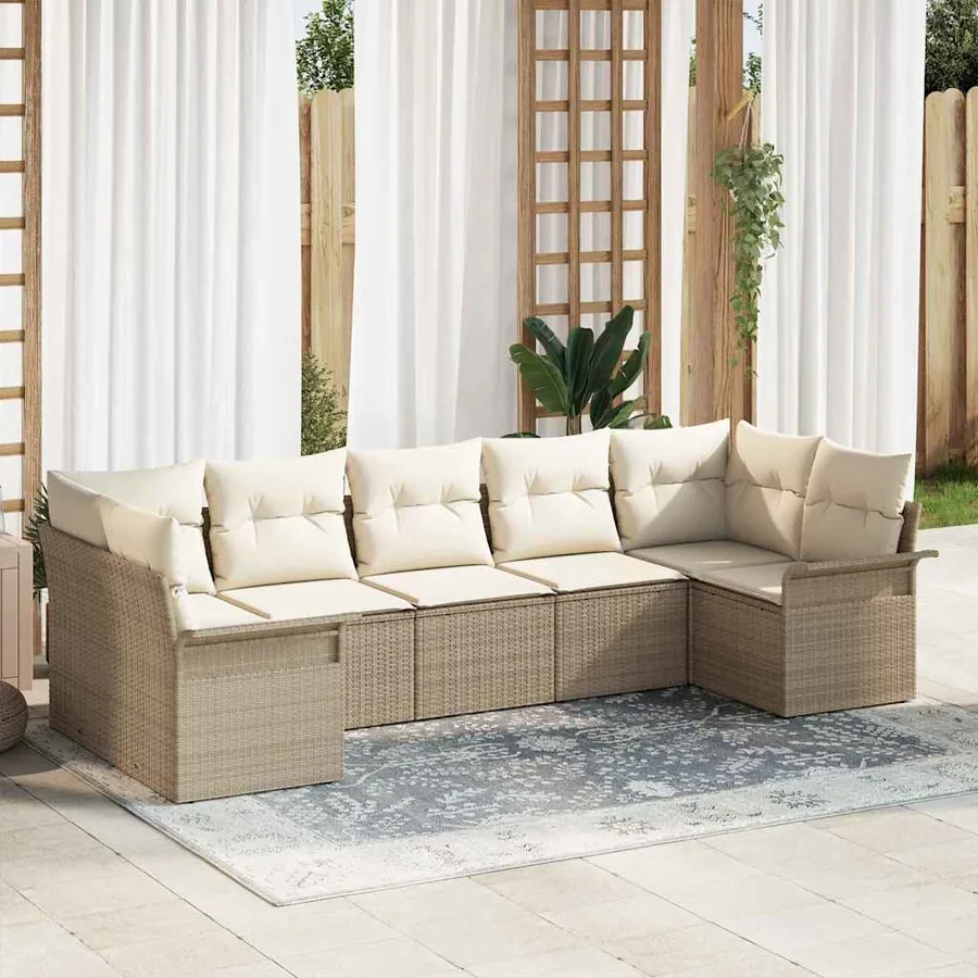 Ensemble de canapé de jardin 7 pcs Beige Poly rotin