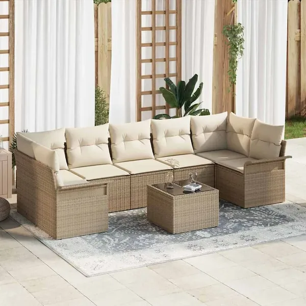 Ensemble de canapé de jardin avec coussin 8 pcs Beige polyrotin