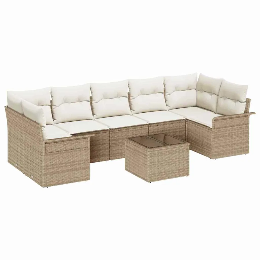 Ensemble de canapé de jardin avec coussin 8 pcs Beige polyrotin - 2