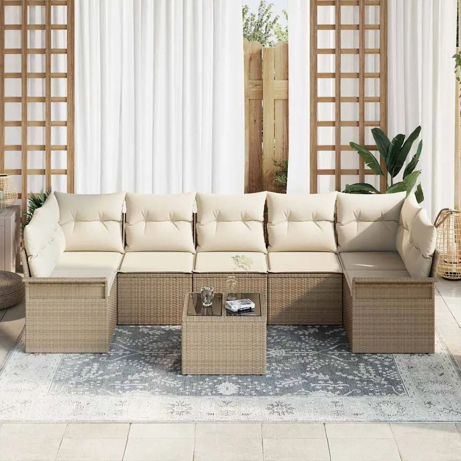 Ensemble de canapé de jardin avec coussin 8 pcs Beige polyrotin - 3