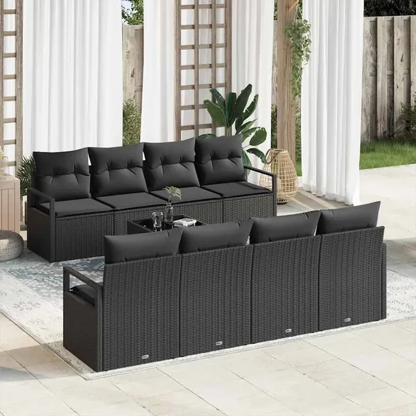 Ensemble de Canapés avec coussin 7 pcs Noir polyrotin