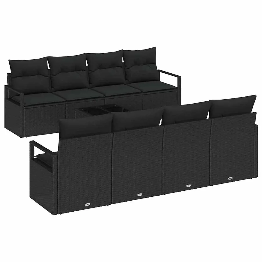 Ensemble de Canapés avec coussin 7 pcs Noir polyrotin - 2