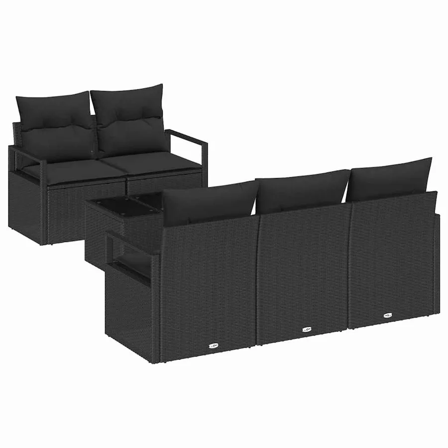 Ensemble de Canapés avec coussin 6 pcs Noir polyrotin - 2