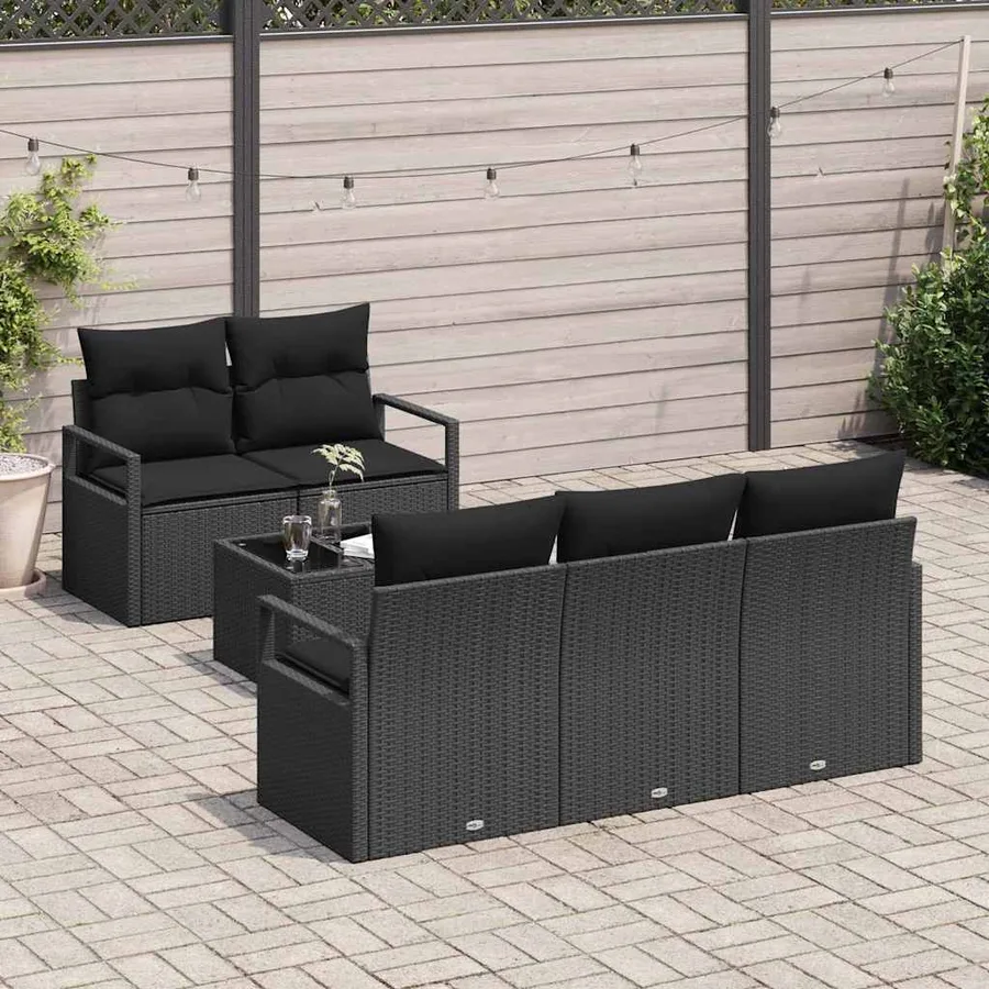 Ensemble de Canapés avec coussin 6 pcs Noir polyrotin - 3