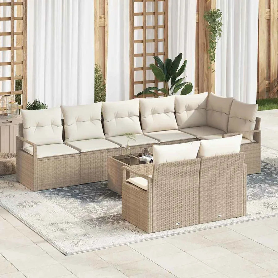 Ensemble de Canapés avec coussin 9 pcs Beige polyrotin
