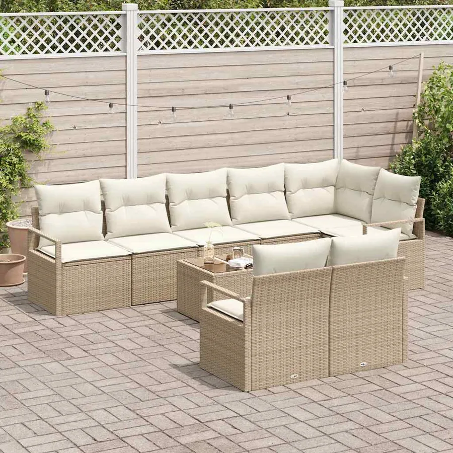 Ensemble de Canapés avec coussin 9 pcs Beige polyrotin - 3