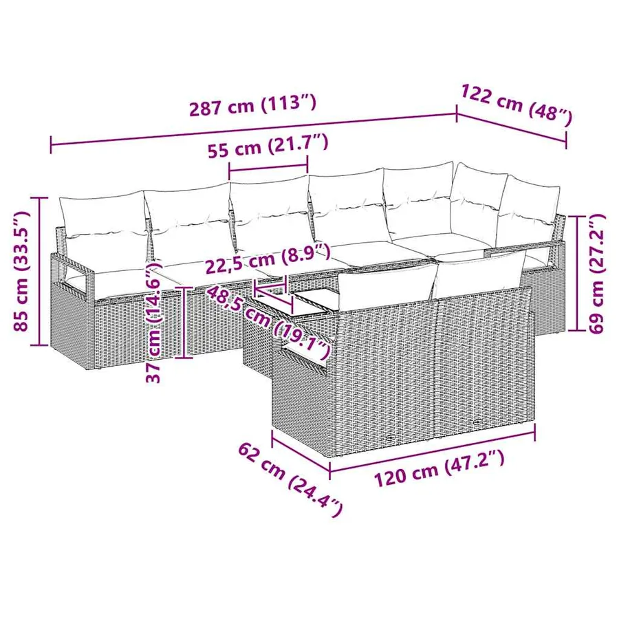 Ensemble de Canapés avec coussin 9 pcs Beige polyrotin - 9