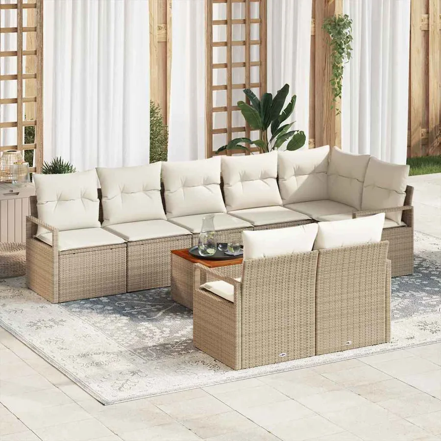 Ensemble de canapé de jardin avec coussin 9 pcs Beige polyrotin