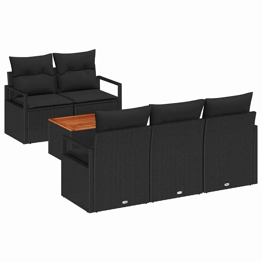 Ensemble de canapé de jardin avec coussin 6 pcs Noir polyrotin - 2