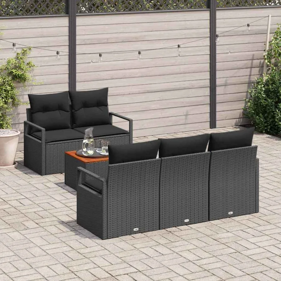 Ensemble de canapé de jardin avec coussin 6 pcs Noir polyrotin - 3
