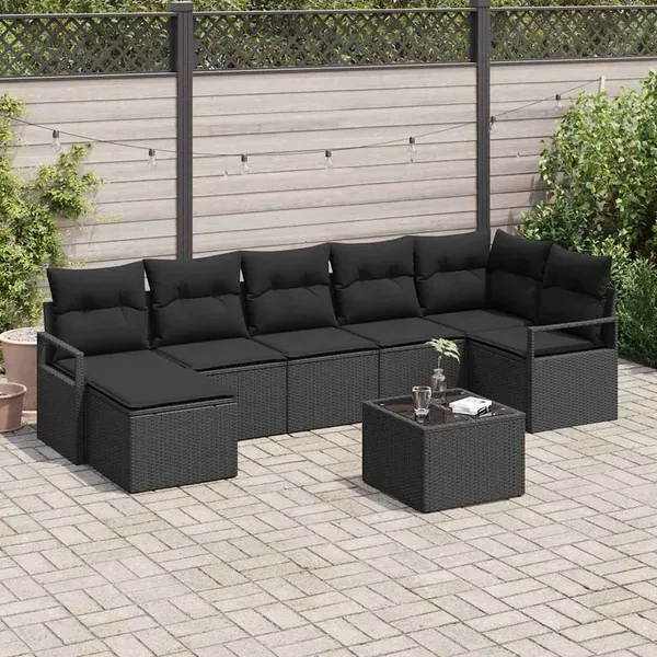 Ensemble de Canapés avec coussin 8 pcs Noir polyrotin