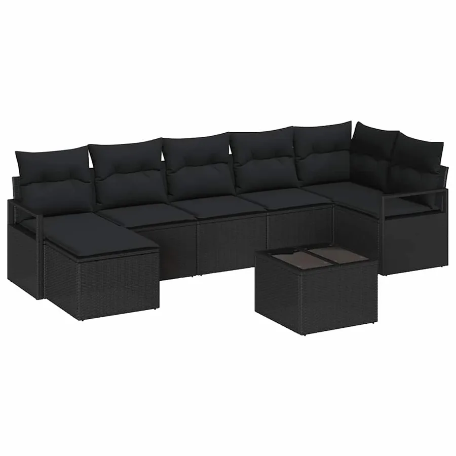 Ensemble de Canapés avec coussin 8 pcs Noir polyrotin - 2