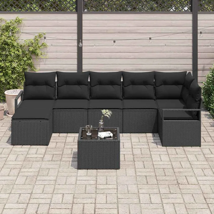 Ensemble de Canapés avec coussin 8 pcs Noir polyrotin - 3