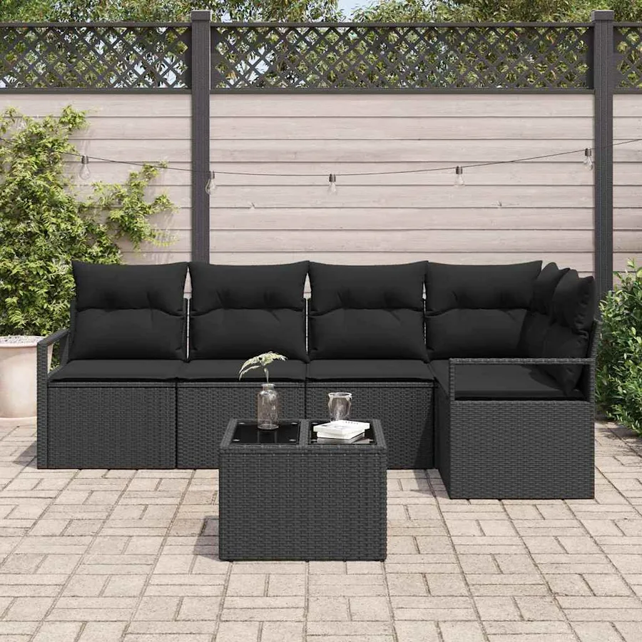 Ensemble de Canapés avec coussin 6 pcs Noir polyrotin - 3