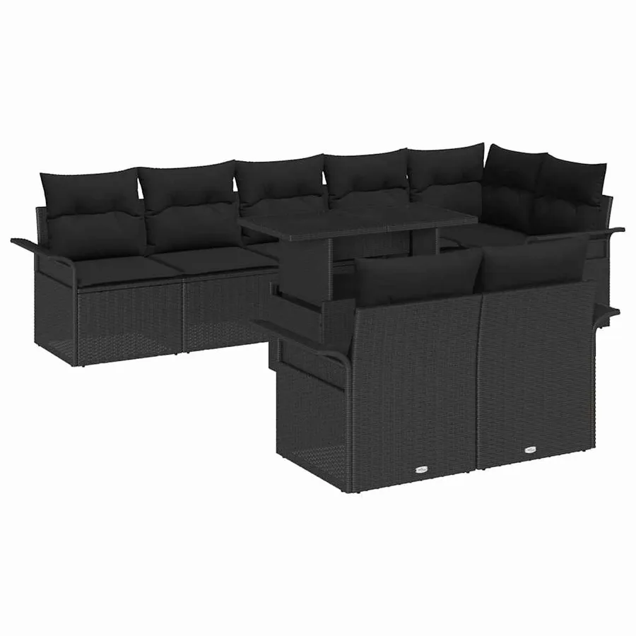 Ensemble de canapé de jardin avec coussin 9 pcs Noir Poly rotin - 2