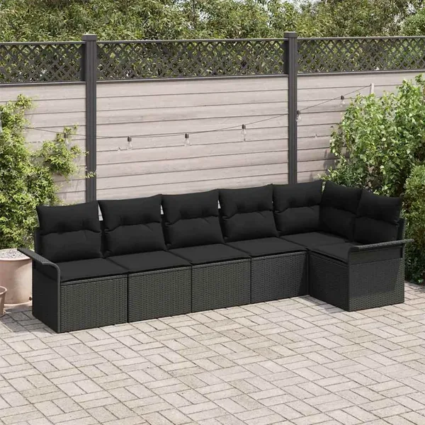 Ensemble de canapé de jardin avec coussin 6 pcs Noir Poly rotin