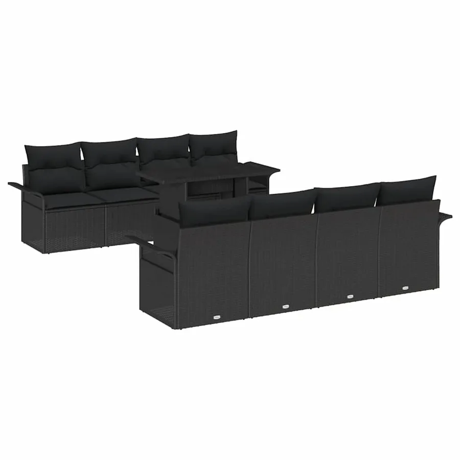 Ensemble de canapé de jardin 9 pcs Noir Poly Rattan - 2