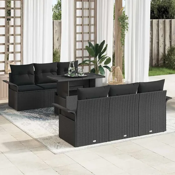 Ensemble de canapé de jardin 7 pcs Noir Poly Rattan