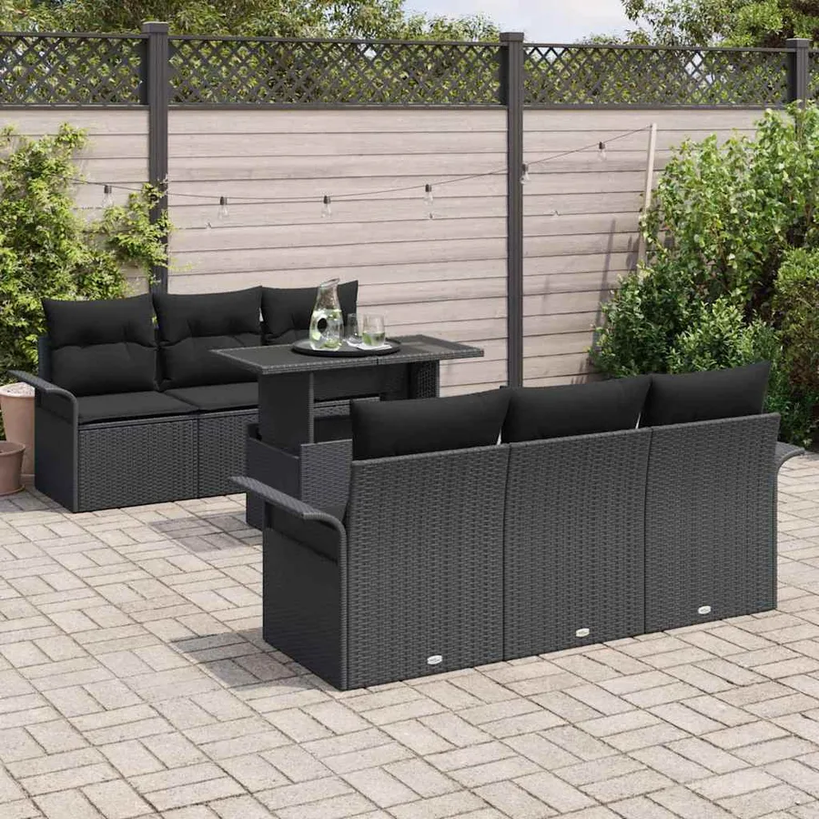 Ensemble de canapé de jardin 7 pcs Noir Poly Rattan - 3