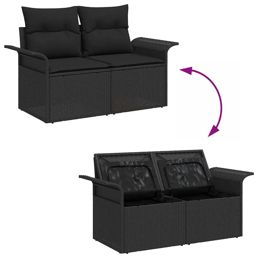 Ensemble de canapé de jardin 9 pcs Noir Poly rotin - 10