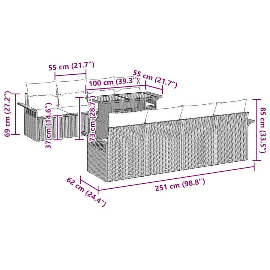 Ensemble de canapé de jardin 9 pcs Noir Poly rotin - 13