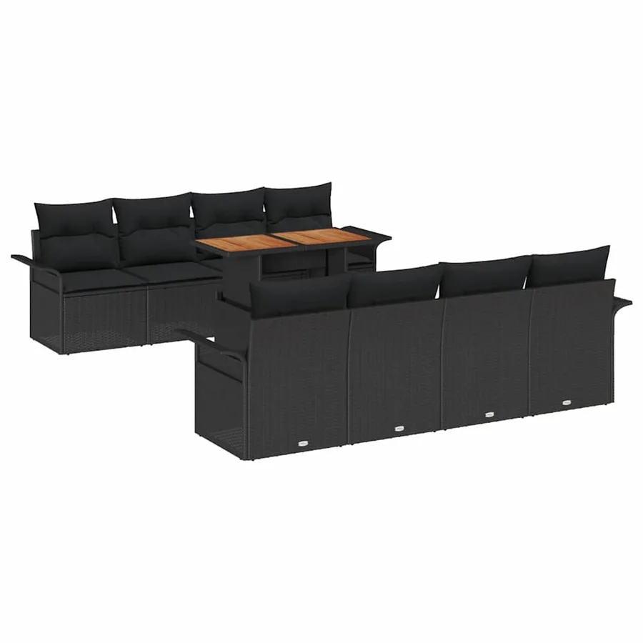 Ensemble de canapé de jardin 9 pcs Noir Poly rotin - 2