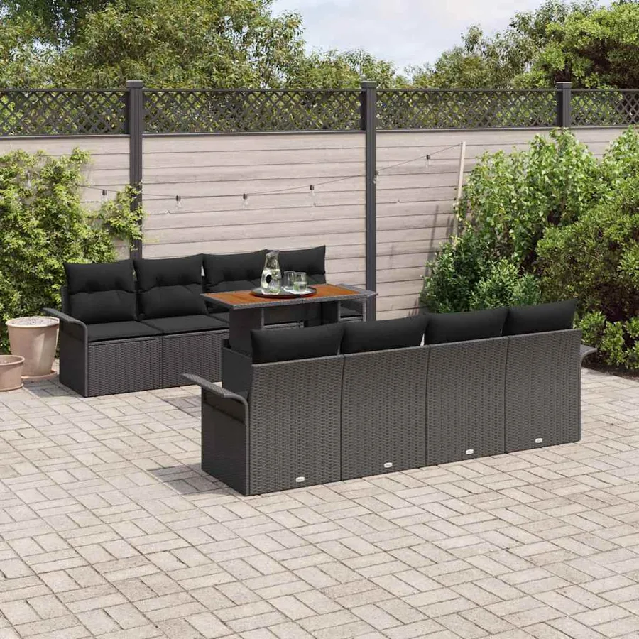 Ensemble de canapé de jardin 9 pcs Noir Poly rotin - 3