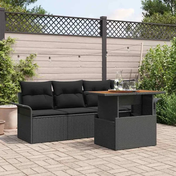 Ensemble de canapé de jardin 5 pcs Noir Poly rotin