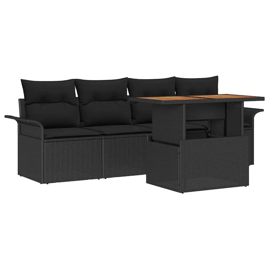 Ensemble de canapé de jardin 5 pcs Noir Poly rotin - 2