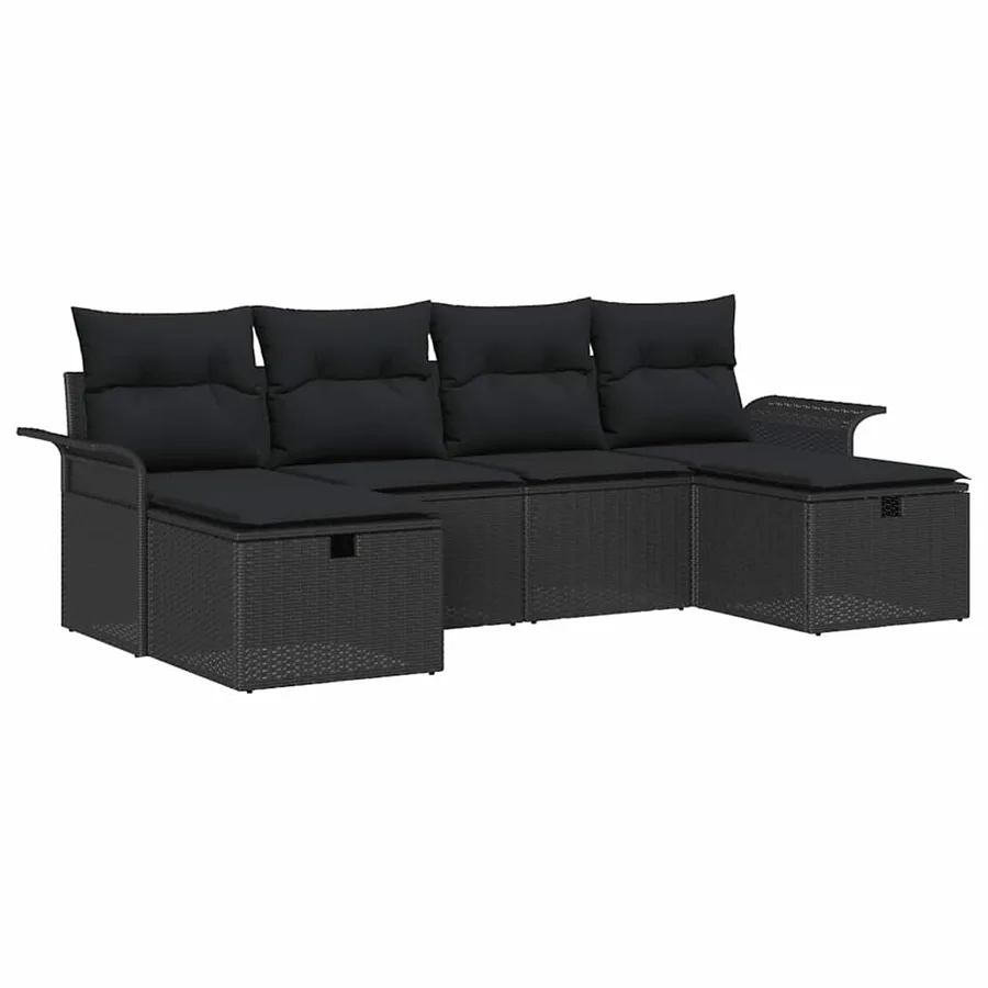 Ensemble de canapé de jardin avec coussin 6 pcs Noir Poly rotin - 2
