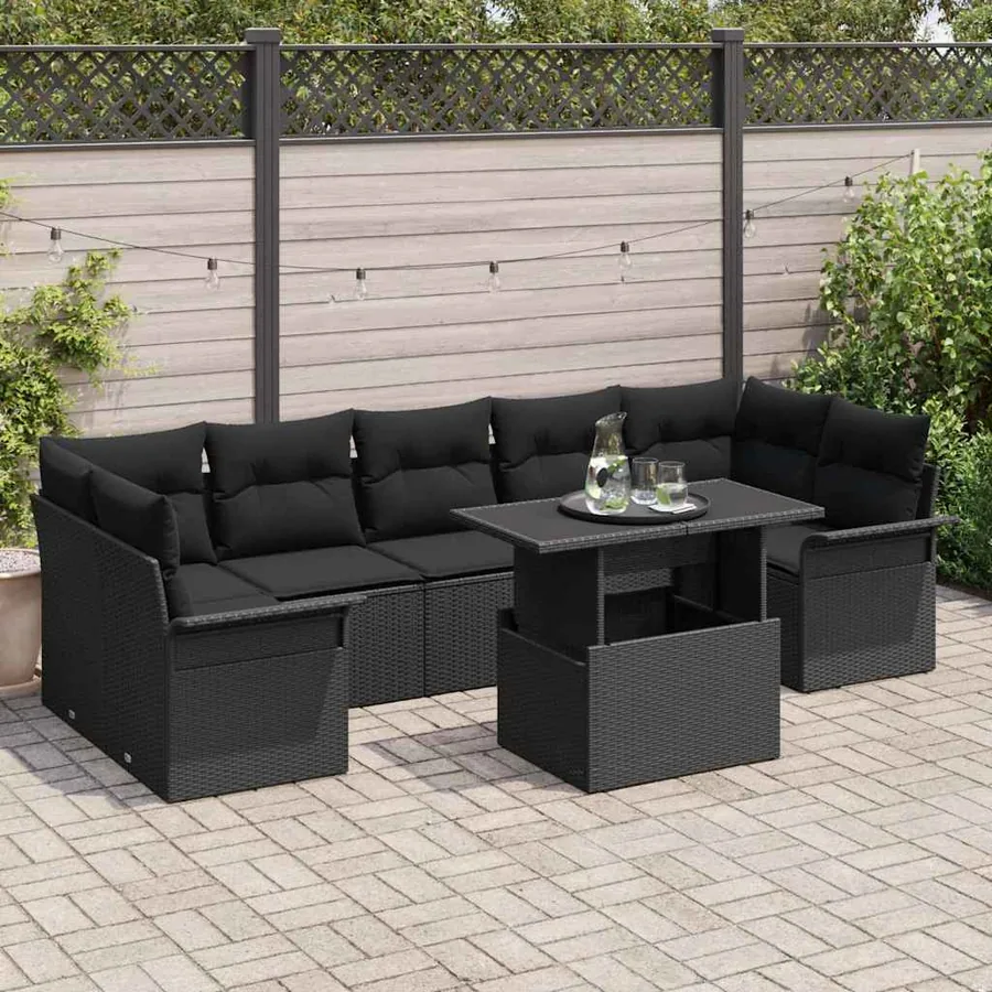 Ensemble de canapé de jardin avec coussin 8 pcs Noir polyrotin