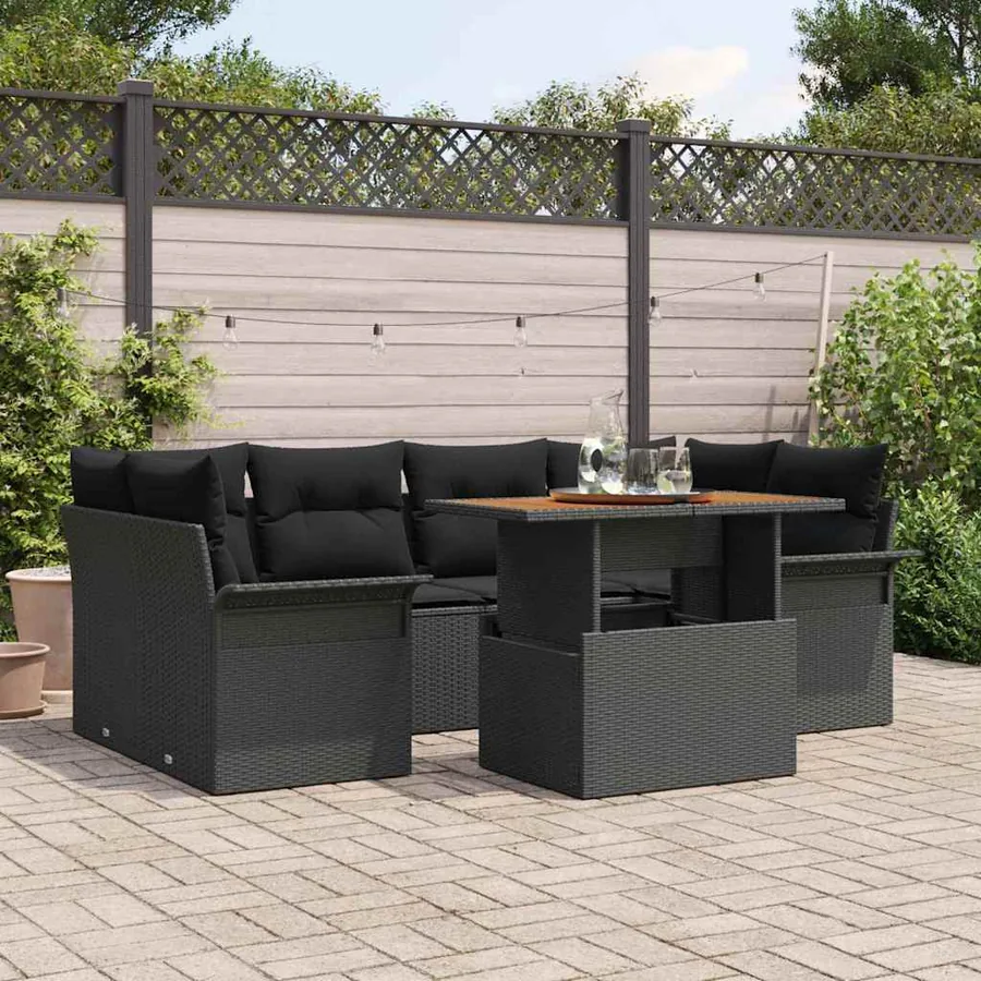 Ensemble de canapé de jardin avec coussin 7 pcs Noir