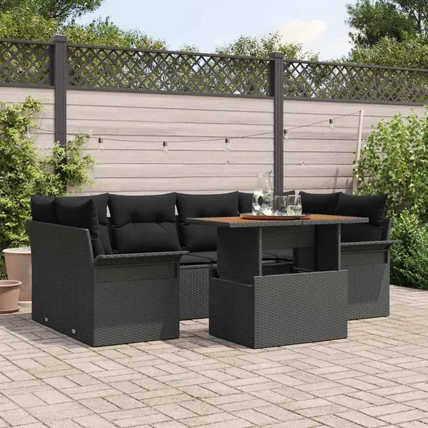Ensemble de canapé de jardin avec coussin 7 pcs Noir