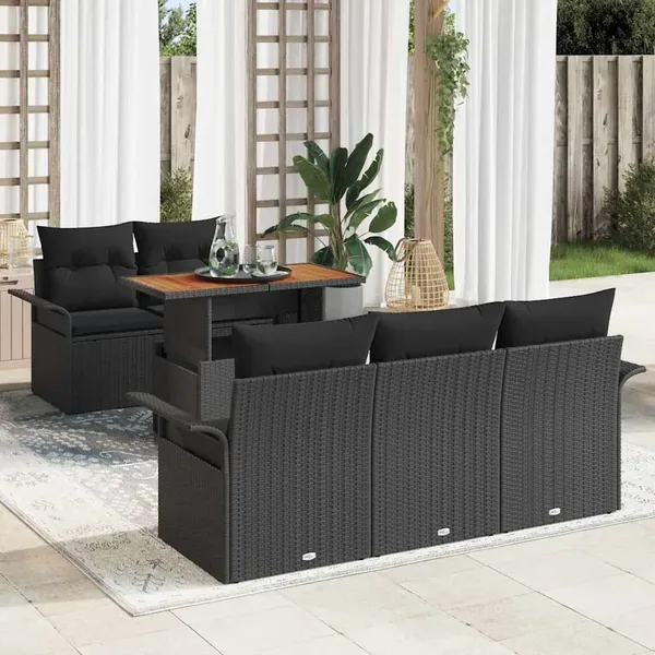 Ensemble de canapé de jardin avec coussin 6 pcs Noir polyrotin
