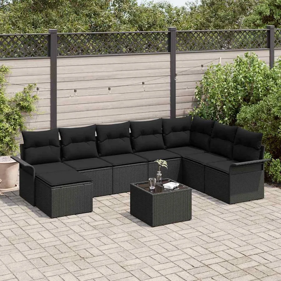 Ensemble de canapé de jardin 9 pcs Beige Poly rotin