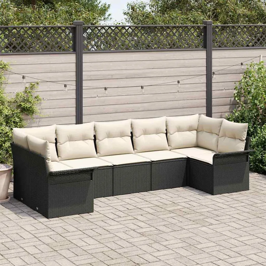 Ensemble de canapé de jardin 7 pcs Noir Poly rotin