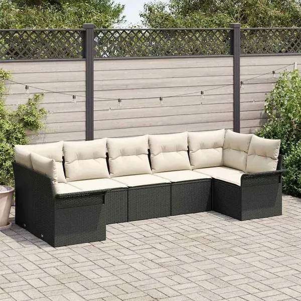 Ensemble de canapé de jardin 7 pcs Noir Poly rotin