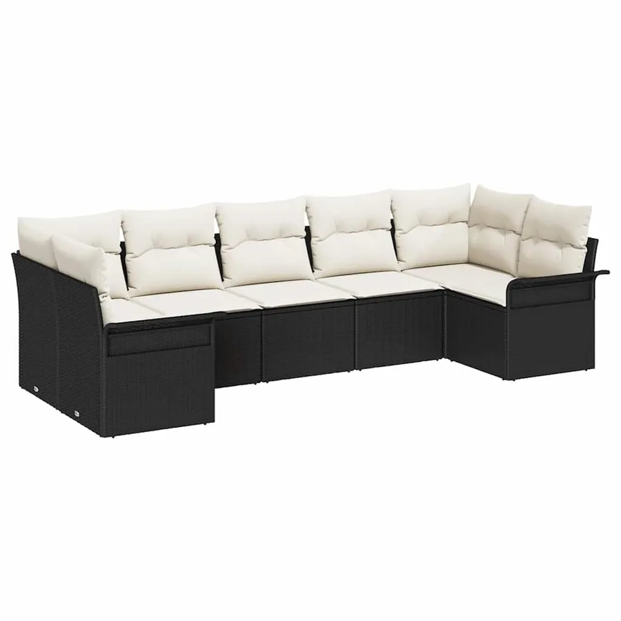 Ensemble de canapé de jardin 7 pcs Noir Poly rotin - 2