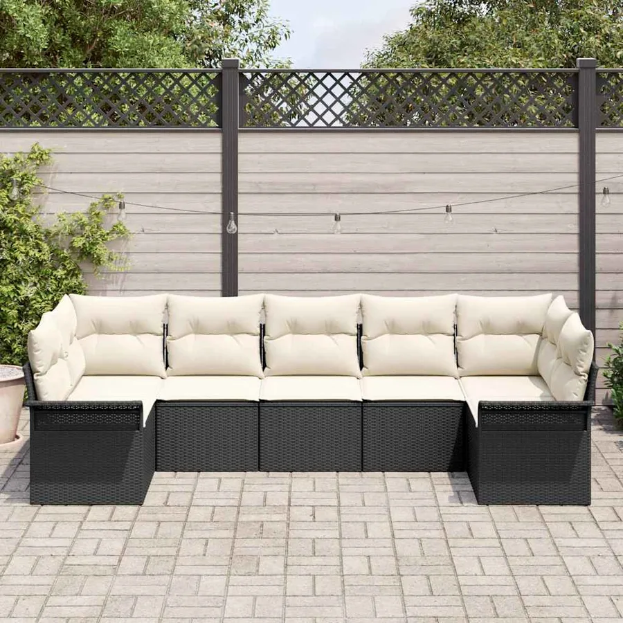 Ensemble de canapé de jardin 7 pcs Noir Poly rotin - 3