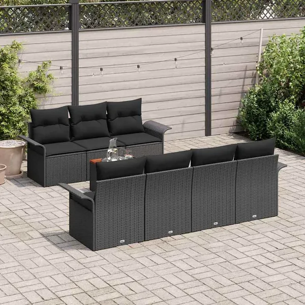 Ensemble de canapé de jardin avec stockage 8 pcs Noir polyrotin